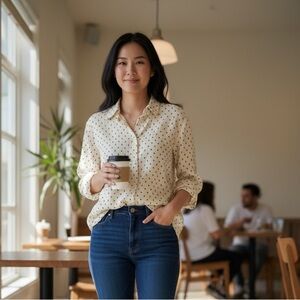 Old Navy Cream Polka Dot Button-Down Shirt